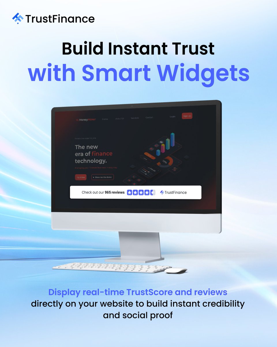 trustfinance's tweet image. Your website isn't just for selling.
 it's where trust starts.
Show real-time TrustScores &amp;amp; verified reviews with TrustFinance Smart Widgets and build instant confidence. 
👉 business.trustfinance.com
#CustomerTrust #CXStrategy #B2BMarketing