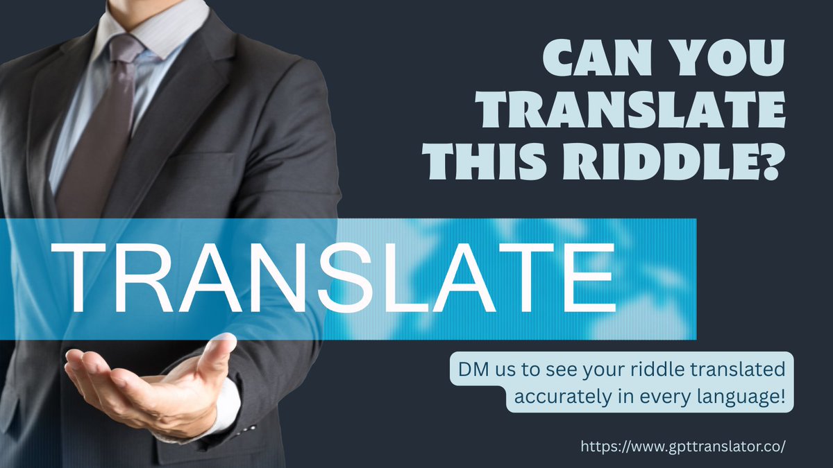 gpttranslators's tweet image. Riddle Time!
Can you translate this riddle into other languages? 
Test your skills and see how GPT Translator makes translations accurate and context-aware. 
Drop your translations below! 
#GPTTranslator #AITranslation #ChatGPT #LanguageChallenge #TranslateGPT #MultilingualAI
