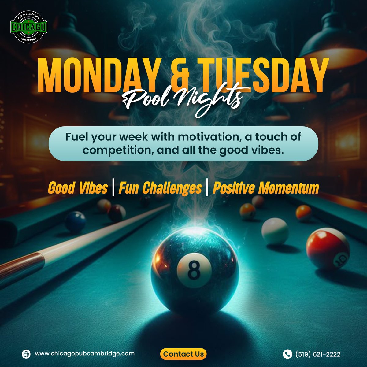 chicagopub_'s tweet image. Mondays &amp;amp; Tuesdays just got better! Join us for Pool Nights at Chicago Pub - where good vibes, fun challenges, and positive momentum fuel your week. 📷
#CambridgeOntario #PoolNights #ChicagoPubCambridge #GoodVibesOnly #BilliardsFun