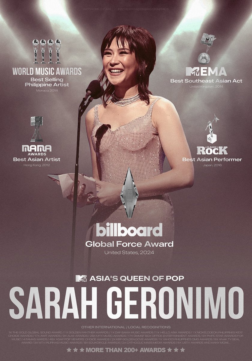 In the Philippines, we have SARAH GERONIMO. Periodt!