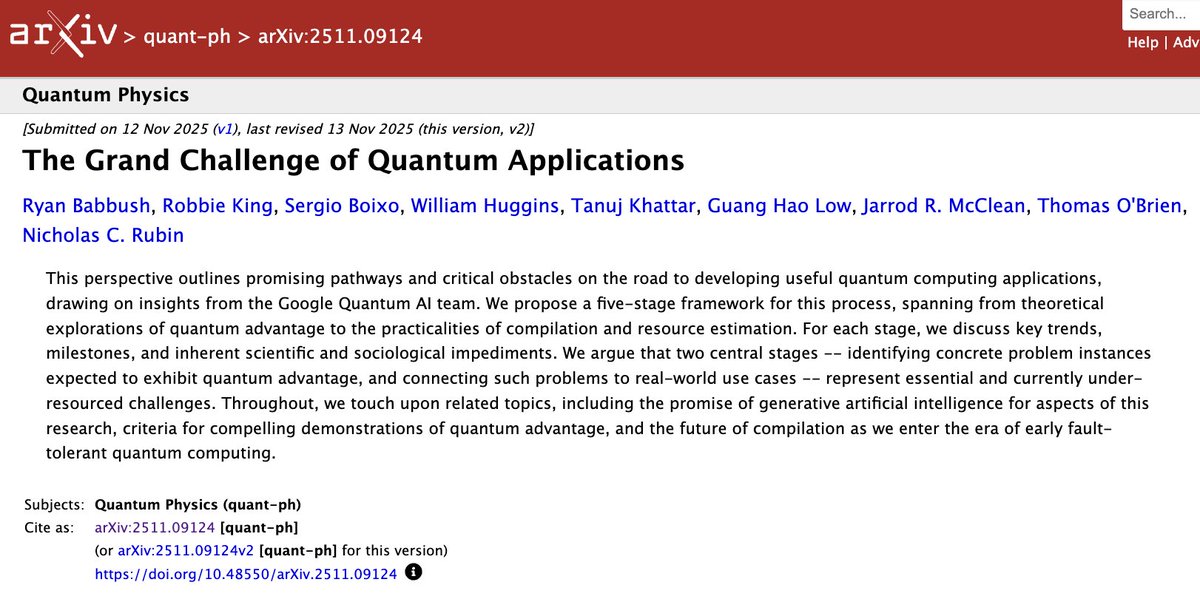 BlueQubitIO's tweet photo. 🧭 From idea to impact in quantum
The paper breaks the journey into 5 stages:
(I) discover an algorithm → (II) prove average-case hard instances → (III) tie to real use cases → (IV) compile with realistic resources → (V) deploy.
📚 Paper: https://t.co/DBtYwgEMAZ
#QubitScript #Quantum #AppliedResearch #TechTransfer #Compilation