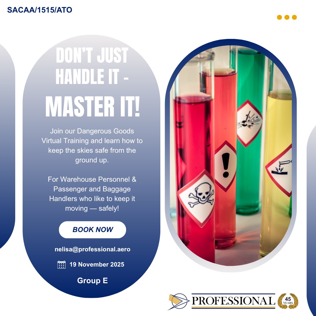 ZA_Professional's tweet photo. Level Up Your Game!
DG Group E Virtual Training—Warehouse &amp; Baggage Handlers—19 November 2025
Turn “dangerous” into “done right.”
Virtual. Practical. Career-boosting.
Don’t just work—work smart. https://t.co/djXan0kLzZ
