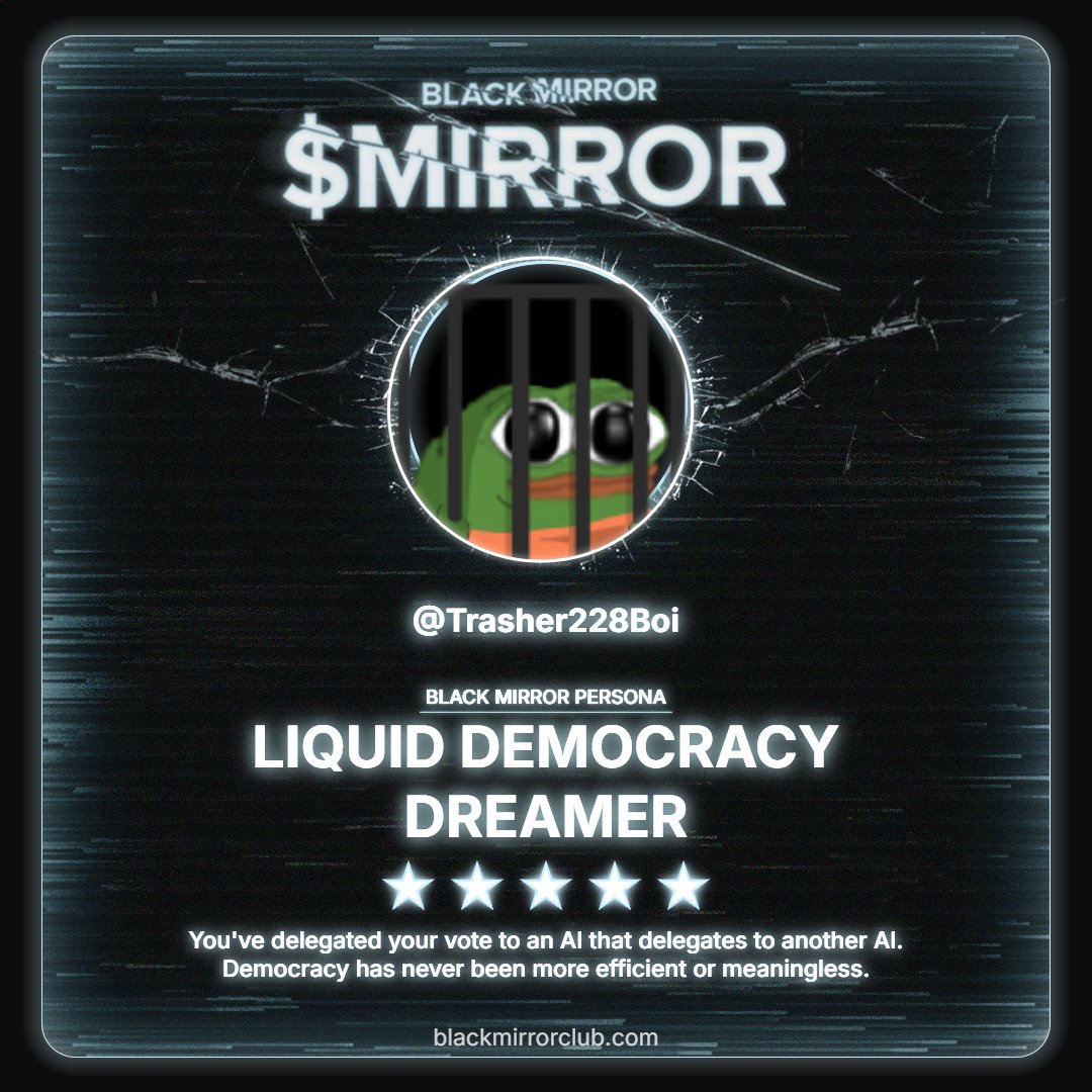 Scanned and processed. The algorithm judged me.
Discover your Black Mirror Persona by <a href="/blackmirror_xp/">blackmirror_xp</a> and claim yours now.
loyalty.blackmirrorclub.com/loyalty