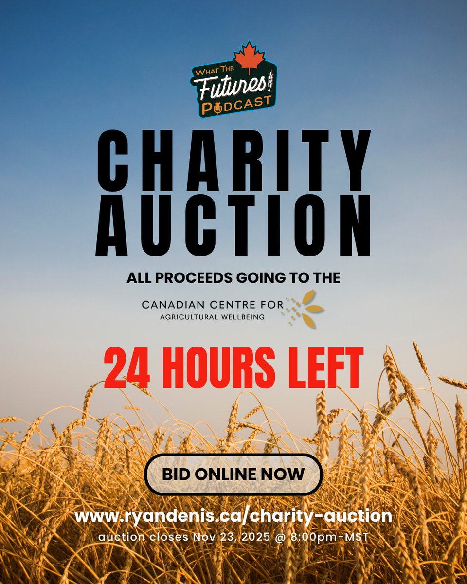 24 hours left to bid!

This is it — your last chance to win amazing items and make a real difference.
From Oilers tickets and WestJet gift cards to crop marketing support and homemade goodies every bid helps keep the 24/7 crisis line for farmers open across Canada.

Let’s finish