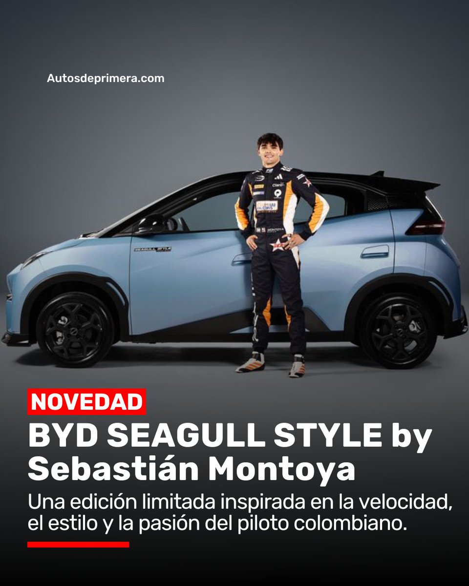 Autosdeprimera's tweet image. BYD Auto Colombia presentó, en el marco del Salón del Automóvil 2025, el BYD Seagull Style by Sebastián Montoya.

Se trata de una edición limitada que rinde homenaje al talento del joven piloto colombiano, recientemente nombrado amigo y aliado de la marca.