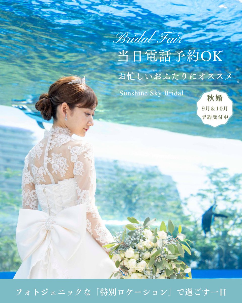 Sunshine_Aqua's tweet photo. 💐水族館貸切ブライダル💐
【秋婚応援｜🍂2026年10月・11月対象✨】
穏やかな光が差し込む秋の水族館で、心あたたまるウェディングを。
澄んだ青の世界と季節の彩りに包まれて、想いがより深まる特別な一日をお届けします。
秋婚限定のスペシャル特典をご用意しています。 
@sky_bridal https://t.co/S8owJX287e
