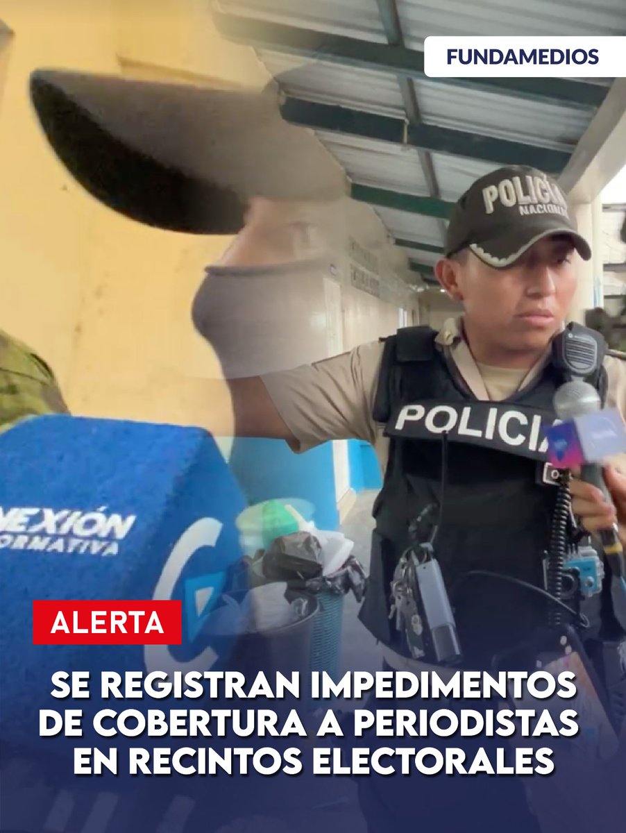 FUNDAMEDIOS's tweet image. 🚨 #ALERTA |  Periodistas acreditados por el @cnegobec fueron impedidos de registrar la jornada electoral en los recintos de #Machala y #Loja. Militares, policías y personal electoral restringieron el acceso a las aulas y la grabación en el interior, pese a que los comunicadores…