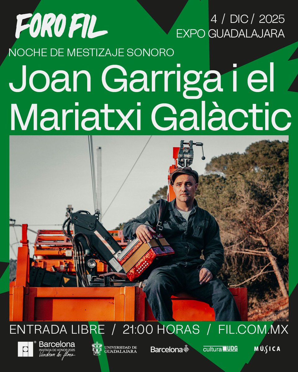 🎶 Las noches del Foro FIL florecerán con la música de Barcelona.

El 4 de diciembre, la "Noche de mestizaje sonoro" presentará a Joan Garriga i el Mariatxi Galàctic, un proyecto que reúne el talento y la energía que han marcado la música popular barcelonesa.