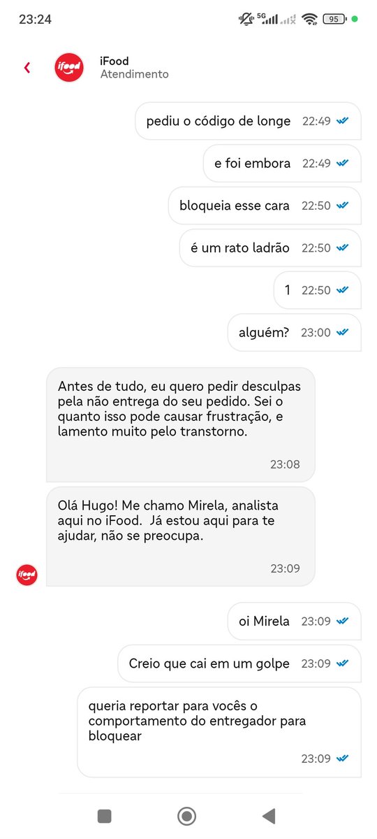 Gofredo_'s tweet photo. @Mangiiss Pior que o pedido fica como entregue. Sorte que o atendimento agiu e bloqueou esse cara. https://t.co/fatkC4R27D