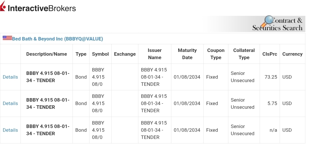 bbbyq_qybbb's tweet image. There&apos;s something strange happening with the 
Bed Bath &amp;amp; Beyond listings across IBKR...  🧐

Two completely different equity contracts- both carrying the same U.S. ISIN (US0758961009):

1️⃣ BBBYQ- IBKR VALUE Exchange (USD)
-Price: $0.0000
-Settlement: Delivery
-Tick size: price &amp;gt;…