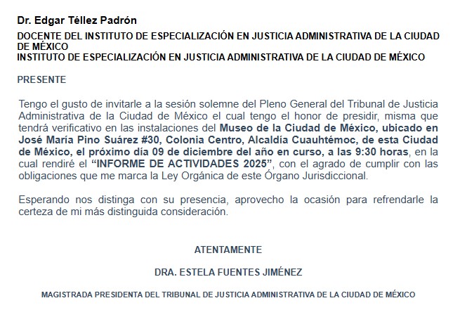 Agradezco la invitación de la Dra. #EstelaFuentes presidenta del <a href="/TJA_CDMX/">TJA_CDMX</a> para asistir a su informe de actividades <a href="/ieja_tjacdmx/">IEJA TJACDMX</a>