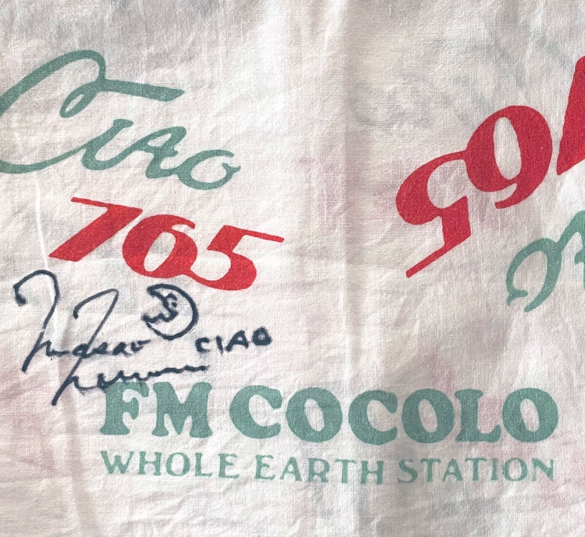 こんにチャオ。 使い込んだチャオ手ぬぐいに サインいただきました