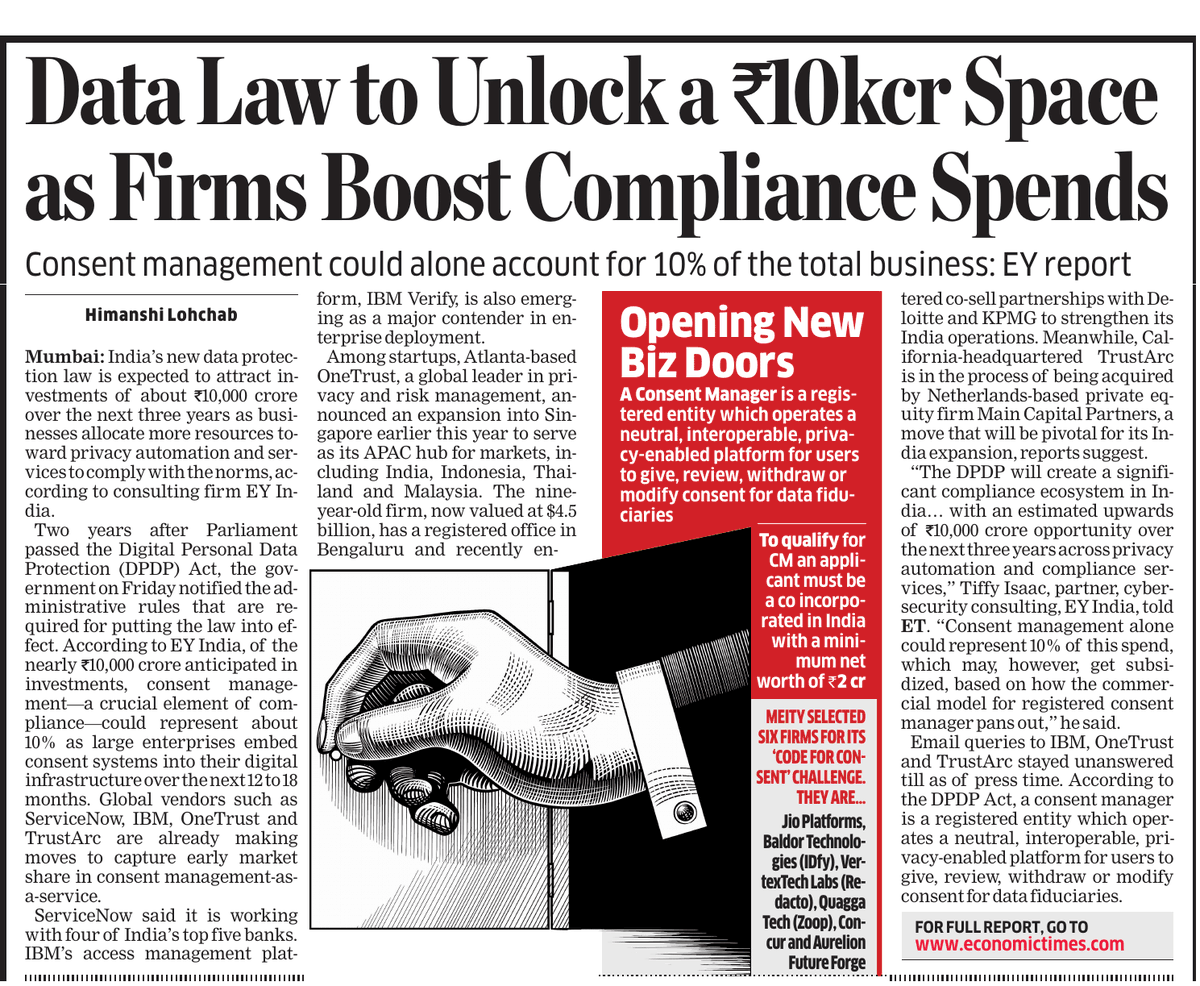 Catch the spl coverage of the landmark DPDP Act being operationalised last week through its administrative Rules.. Whats the big impact and where are challenges.. Read today's ET to know more!

By crack team <a href="/SurakshaPinnuET/">Suraksha P</a> <a href="/Subhayan_ET/">Subhayan Chakraborty শুভায়ন চক্রবর্তী</a> <a href="/HimanshiET/">Himanshi Lohchab</a>