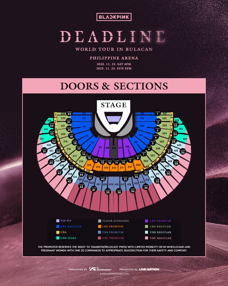 livenationph's tweet image. BLINK! 🖤🩷 Don’t forget to check the event schedule and venue maps so you’re all set for concert day!

Queuing link dropping soon 👀

Strictly no re-entry after ticket validation.

#BLACKPINK #블랙핑크 #WORLDTOUR #DEADLINE #DEADLINE_IN_BULACAN #YG