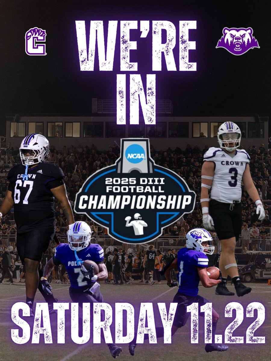 CrownCollegeFB's tweet image. It's playoff time! 🔥 7-3 overall, 6-1 in the conference.
 
Crown College @ Wheaton College
🕛 12pm CT
📍McCully Stadium - Wheaton, IL

#BeDangerous | #CrownClimb