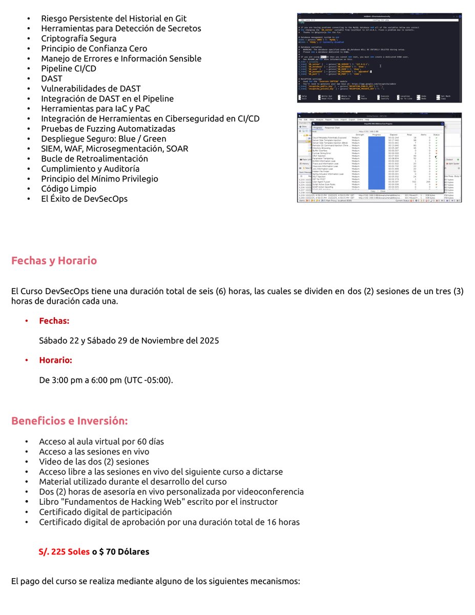 Alonso_ReYDeS's tweet image. 🎓 Anuncio Oficialmente el Curso #DevSecOps 2025 🗓️ Sábados 22 y 29 de Noviembre ⏰ De 3:00 pm a 6:00 pm (UTC -05:00) 🌎 Información: reydes.com/e/Curso_DevSec… 📲 WhatsApp: wa.me/51949304030