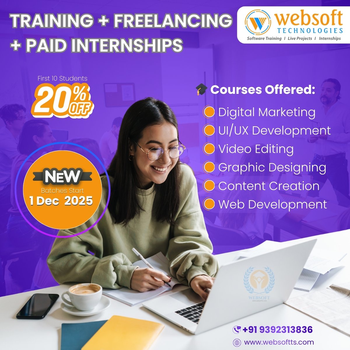 websoftts's tweet image. Join our skill-based training programs and get Freelancing Support + Paid Internship Opportunities after course completion.
📞+91 9392313836
🌐 websoftts.com
#WebsoftTechnologies #TrainingWithInternship #FreelancingSupport #PaidInternship #DigitalMarketingCourse