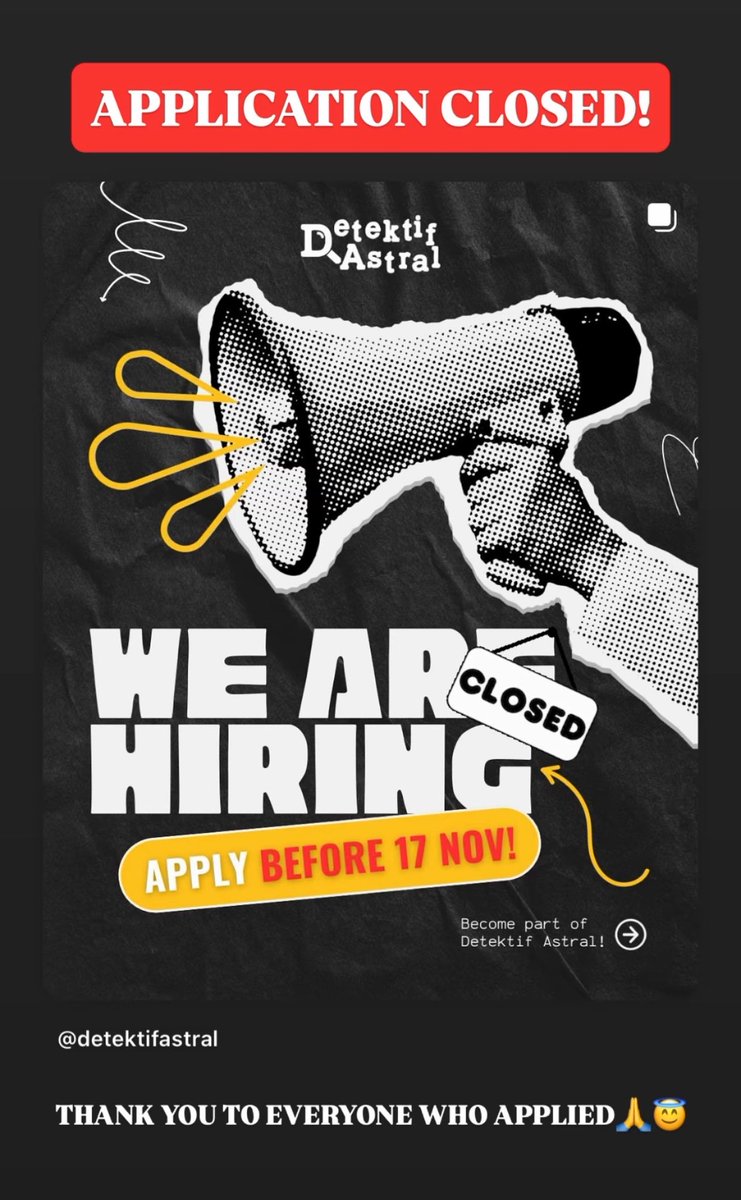 🚨APPLICATION CLOSED❌

Terima kasih banyak untuk semua yang sudah mengirimkan aplikasi 🙏✨

Semoga bisa ketemu di proses berikutnya🙌🏻