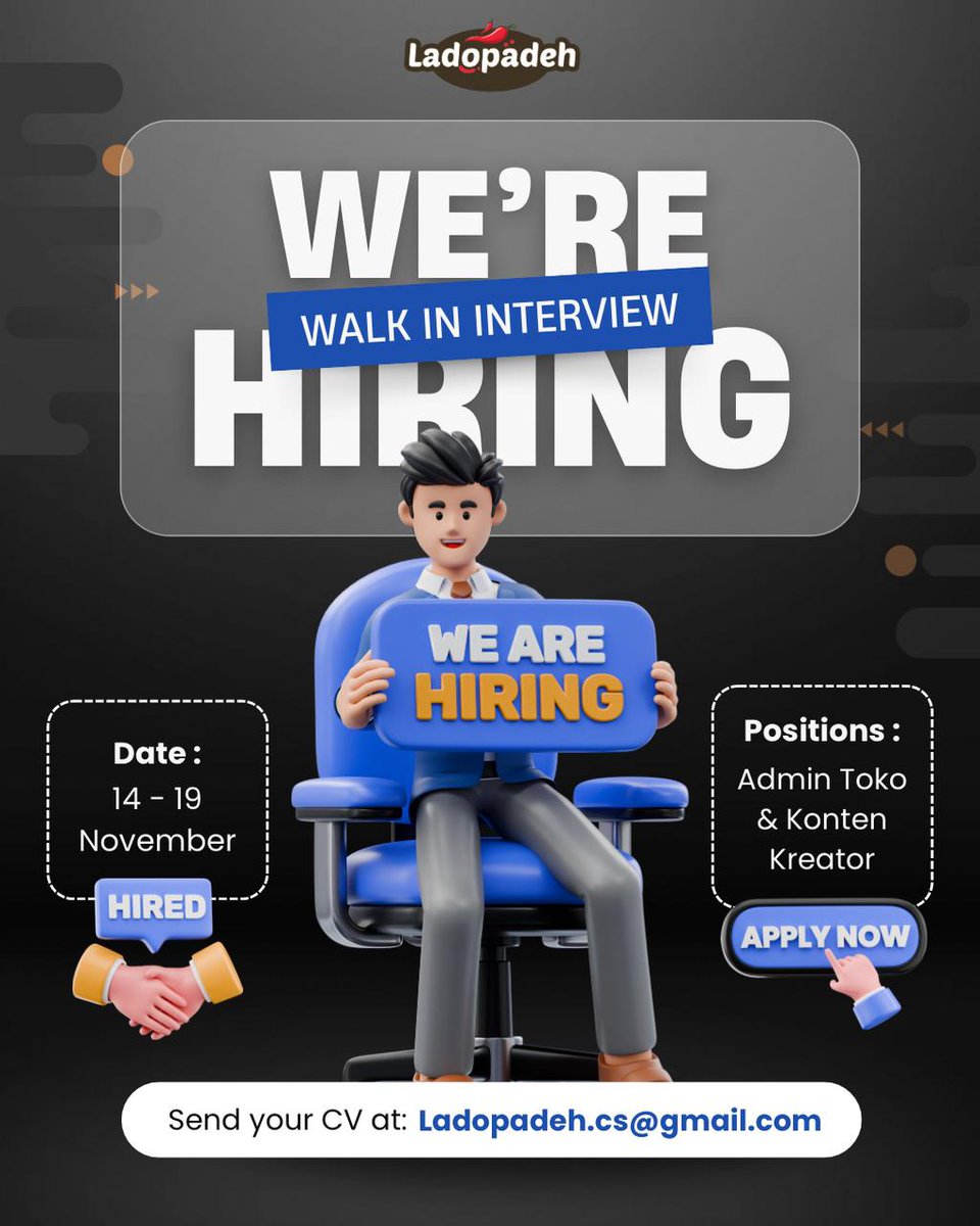 lokersoloraya's tweet image. 🔥 URGENTLY NEEDED! 🔥
Ladopadeh lagi cari Admin Toko &amp;amp; Konten Kreator 

📍Domisili: Kartasura &amp;amp; sekitarnya
📅 Periode: 14–19 November 2025
💌 Kirim CV ke: Ladopadeh.cs@gmail.com

#lokeradmin
#lokersoloraya
#lokerkontenkreator
#infolokeradmin
#lokercontentcreator
#lokersukoharjo