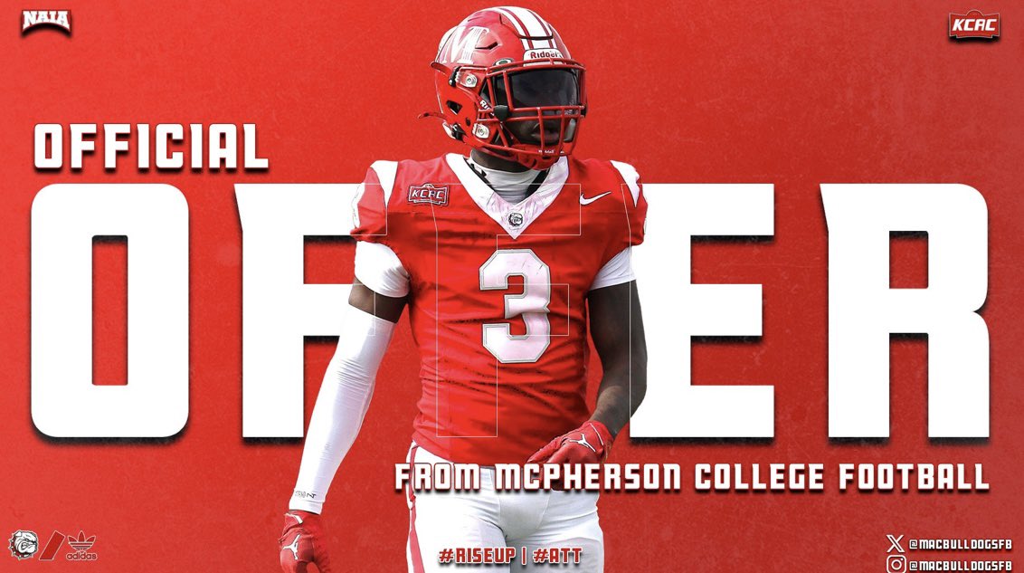 Beyond blessed to say I have earned my first offer to play at <a href="/MACBulldogsFB/">McPherson Football</a> . #AGTG 
<a href="/CoachMikeVigil/">Michael Vigil</a> 
<a href="/CoachMikeVigil/">Michael Vigil</a> 
<a href="/CoachJEsqueda/">Jose Esqueda</a> 
#RecruitTheDawgPound 
<a href="/MikeGant99/">Mike Gant</a> 
<a href="/CoachJFisc/">Coach Fiscus</a>