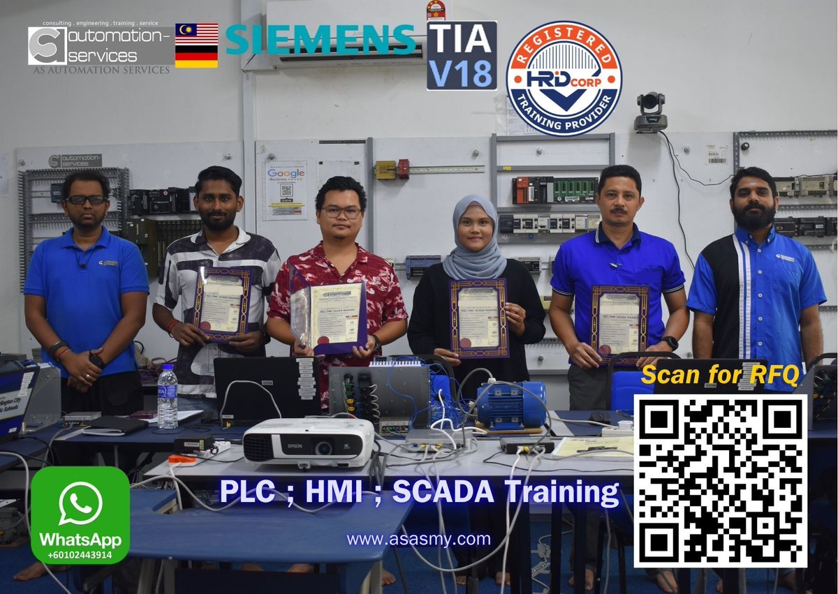 AutomationMy's tweet image. Siemens S7-1200 hands-on #PLCTrainingMalaysia with #TIAportalV18 for real #IndustrialAutomationMY skills. Build quick #JobReadySkillsMY for #FactoryAutomationMY tasks. RFQ: asasmy.com #HMITrainingMY #SCADATrainingMY #AutomationEngineerMY