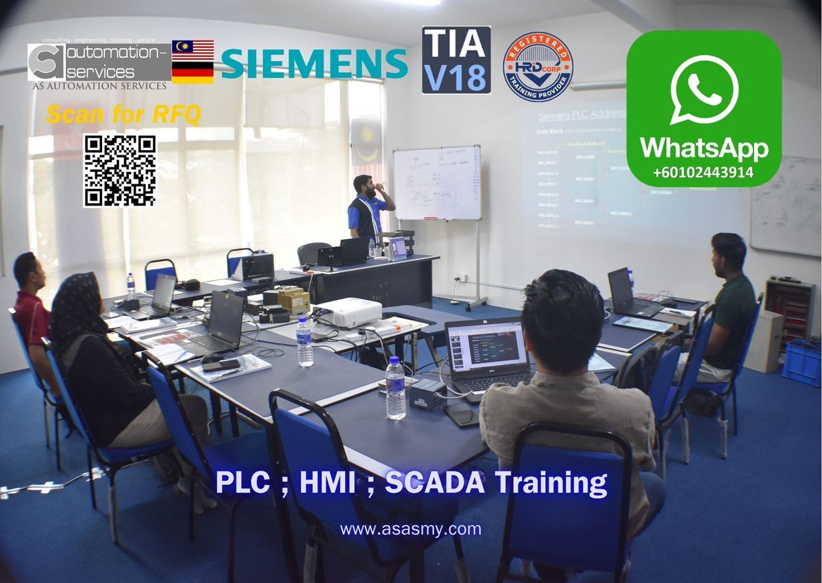 AutomationMy's tweet image. Siemens S7-1200 hands-on #PLCTrainingMalaysia with #TIAportalV18 for real #IndustrialAutomationMY skills. Build quick #JobReadySkillsMY for #FactoryAutomationMY tasks. RFQ: asasmy.com #HMITrainingMY #SCADATrainingMY #AutomationEngineerMY