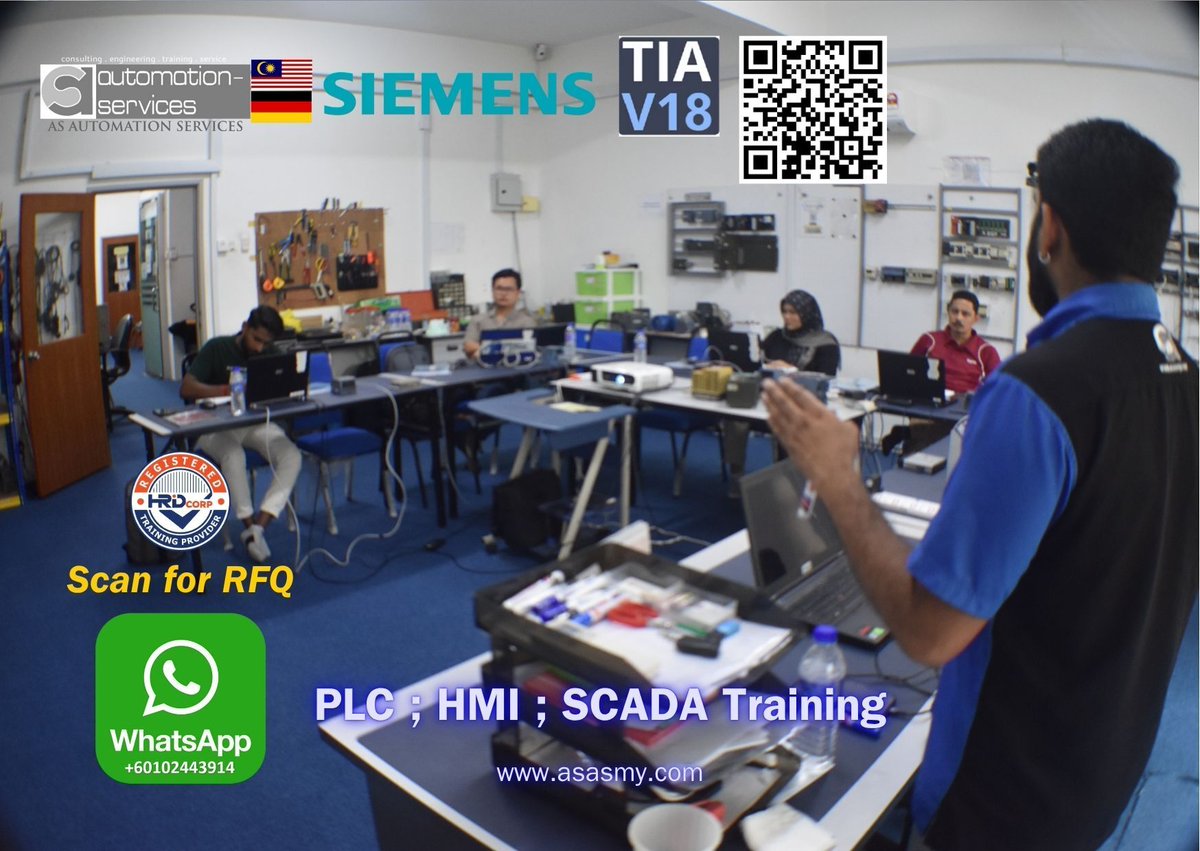 AutomationMy's tweet image. Siemens S7-1200 hands-on #PLCTrainingMalaysia with #TIAportalV18 for real #IndustrialAutomationMY skills. Build quick #JobReadySkillsMY for #FactoryAutomationMY tasks. RFQ: asasmy.com #HMITrainingMY #SCADATrainingMY #AutomationEngineerMY