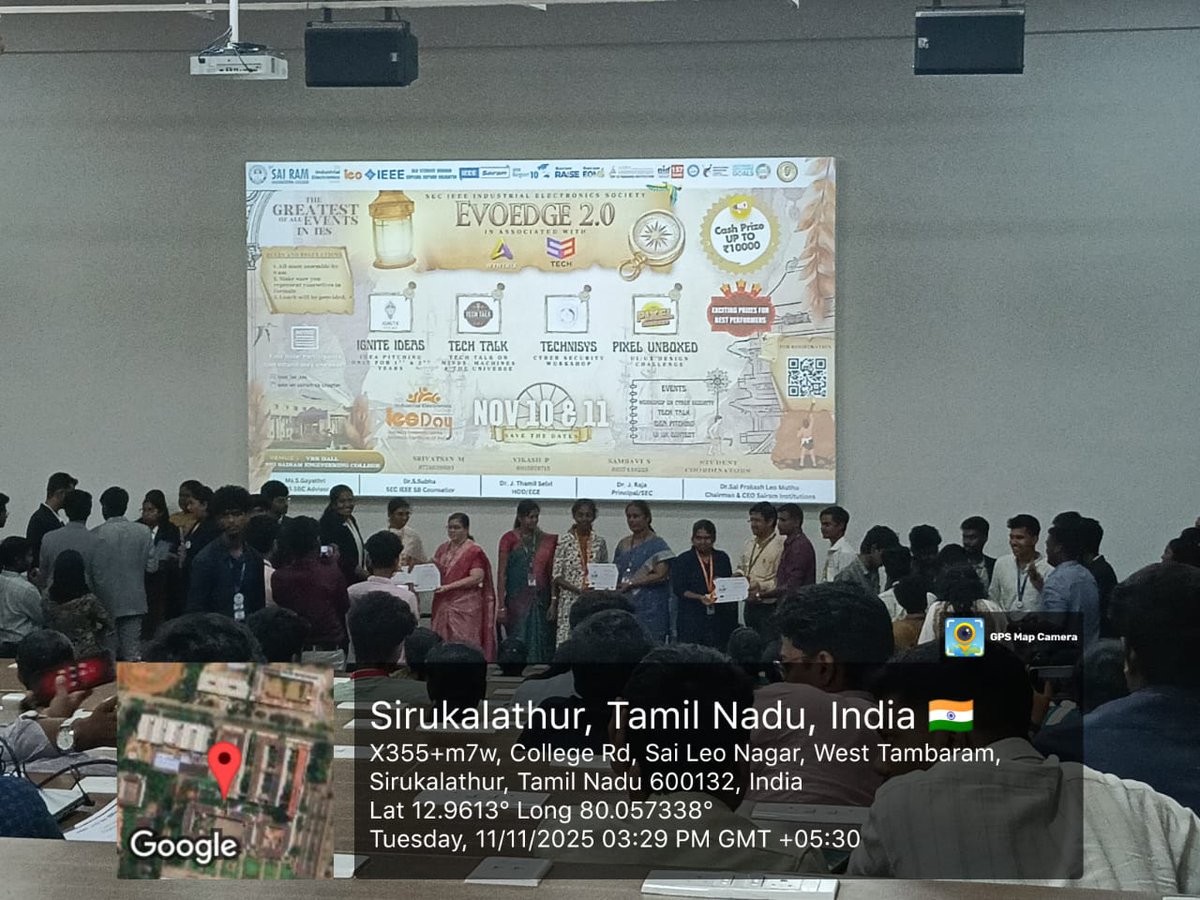 VelMultitech99's tweet image. Students Nithyasree and Rakshana S of CSE (2025–2029) secured the 2nd Prize with a cash award of Rs.1000 in the National“Ignite Ideas”contest held during IEEE IES Day 2025 at Sairam Engineering College on 11.11.2025. Their innovative presentation and teamwork earned them national