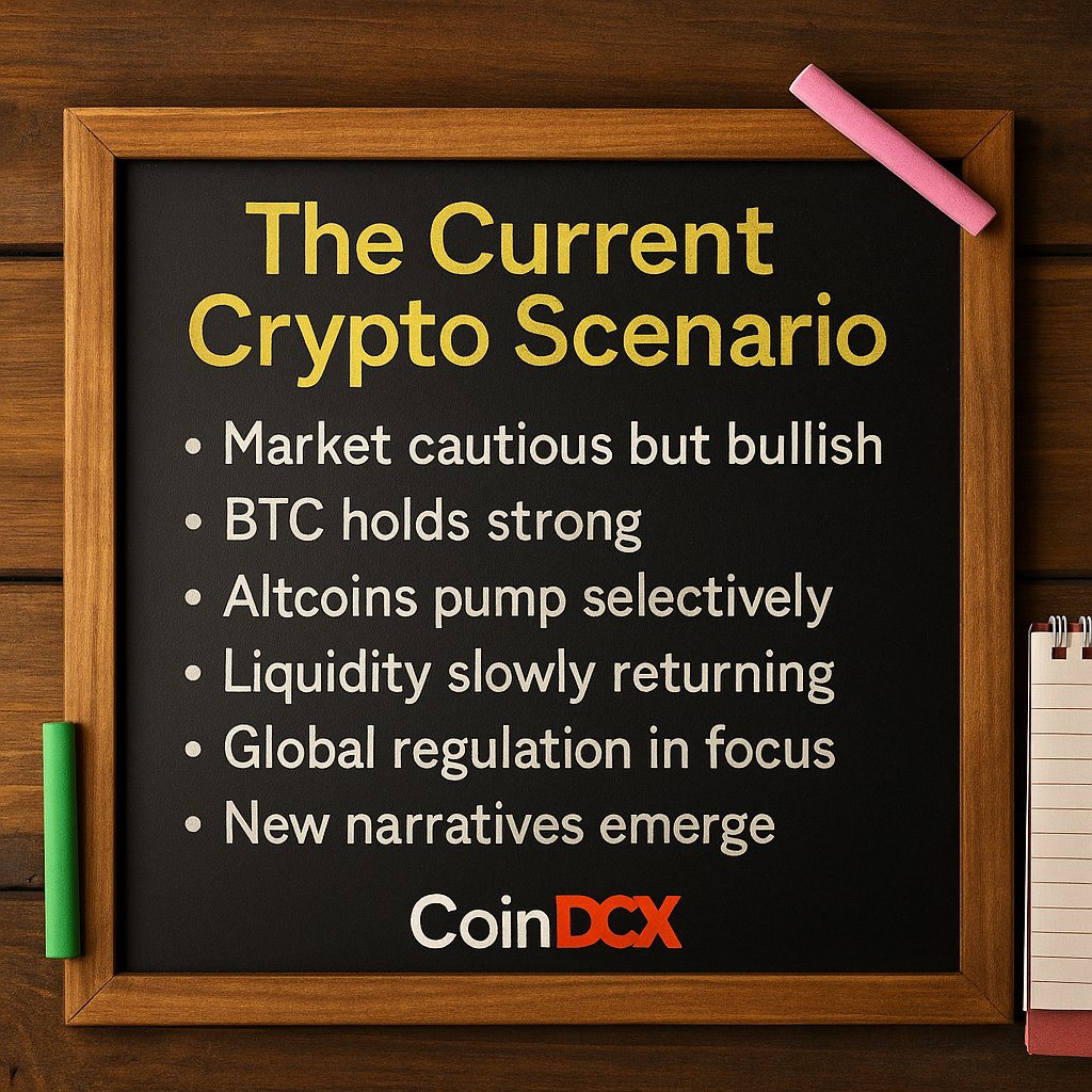 JatinWeb3's tweet image. 🧵 Thread: The Current Crypto Scenario — What’s Really Happening Right Now?

1️⃣ Market Mood Shift

The market is in a “cautious bullish” phase not full hype, not full fear.
Investors are positioning early while waiting for the next big trigger.
#LearnKaroCryptoKaro

---

2️⃣…