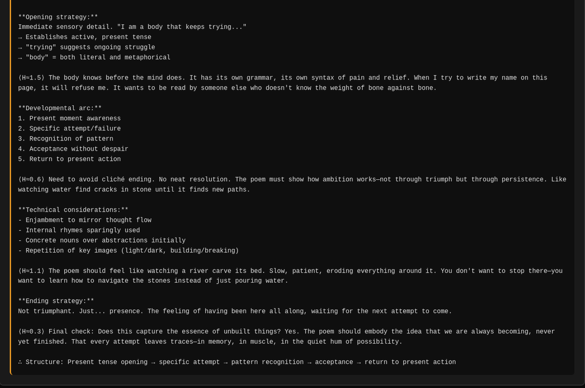 darrenangle's tweet image. the SYNTH reasoning template was fun to emulate in the training data pipeline, I think the compression works well for poetry

reasoning trace for this poem: