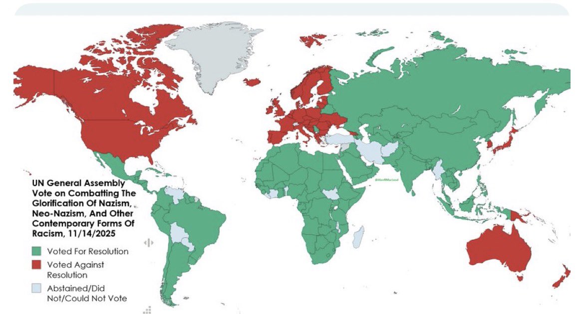 “Yesterday, the United Nations General Assembly voted on a resolution ‘Combating  glorification of Nazism, neo-Nazism &amp; other practices that contribute  to fueling contemporary forms of racism, racial discrimination,  xenophobia &amp; related intolerance.”’ (<a href="/AlanRMacLeod/">Alan MacLeod</a>) 
As we can