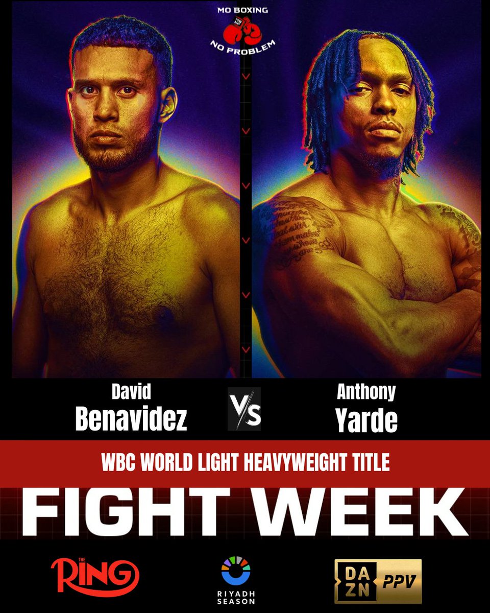 MoBoxingNP's tweet image. It&apos;s Fight Week for &quot;Ring IV: Night of the Champions&quot; headlined by David Benavidez vs. Anthony Yarde 🔥🥊

Also on the card will be:
🏆 Haney vs. Norman Jr
🏆 Bam vs. Puma
🏆 Mason vs. Noakes

Going down this Saturday, November 22nd, in Riyadh 🇸🇦
