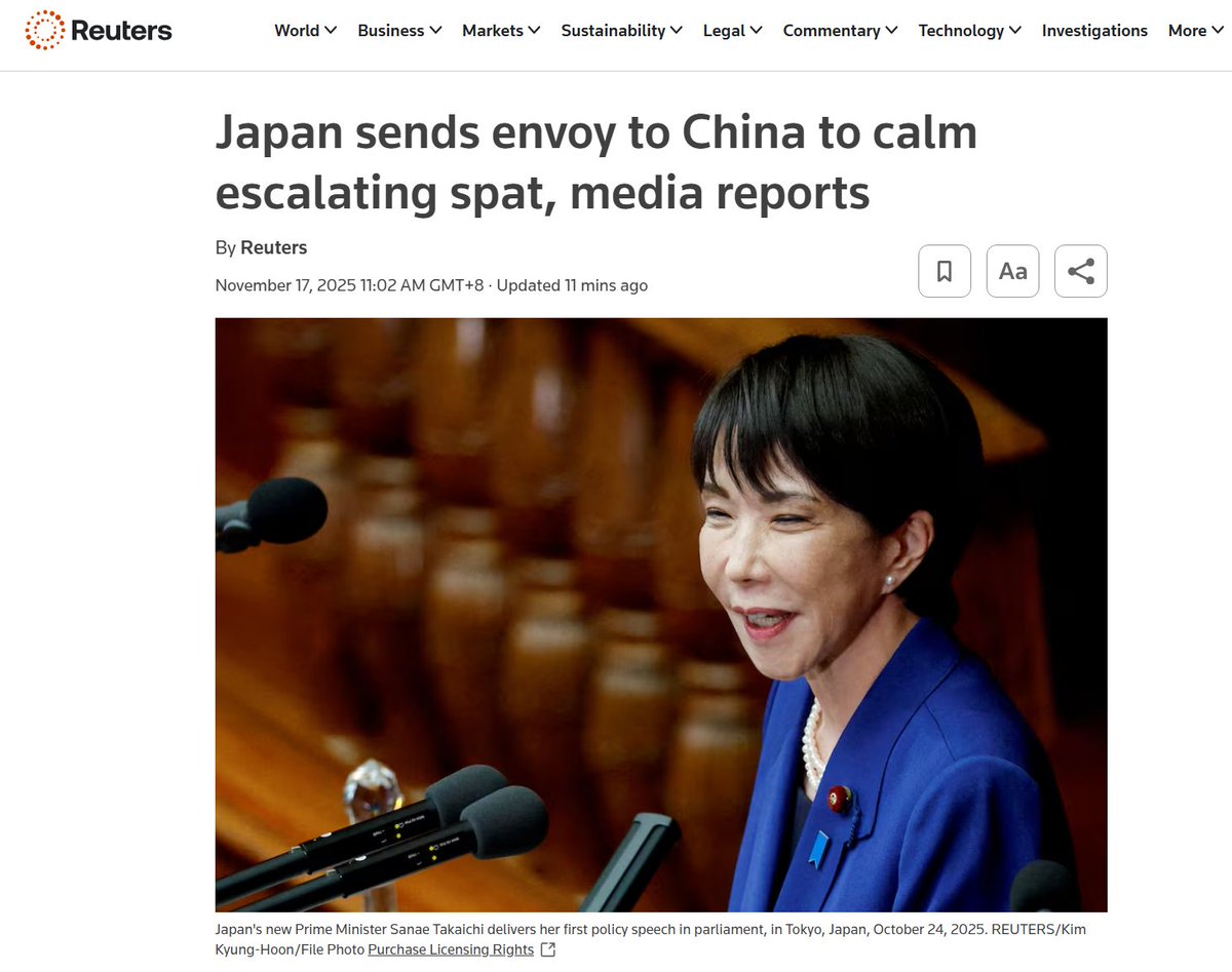 zhao_dashuai's tweet image. Japan is sending diplomats to China for damage control.

At this point, nothing will resolve the issue, unless prime minister Takaichi herself retracts her irresponsible statement on Taiwan and apologize.

Many westerners, despite the prevalence of weebs, do not understand…