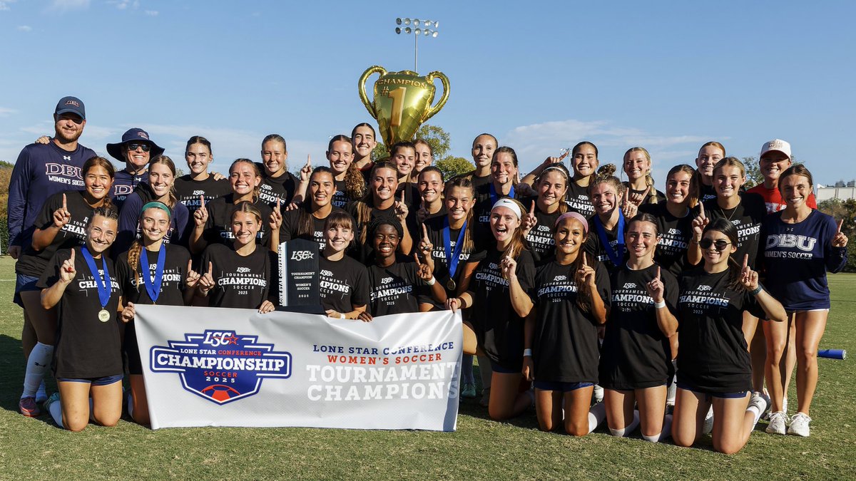 LoneStarConf's tweet image. 📷 | @DBUWomensSoccer celebrating their fourth #LSCwsoc tournament title.