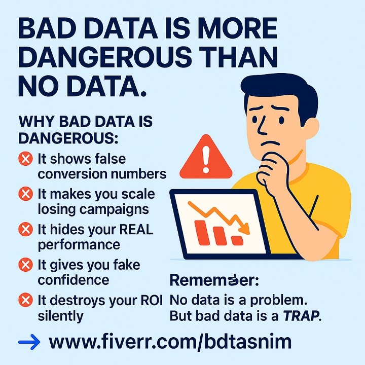 adsexpertbd24's tweet image. 🔥 Bad data is more dangerous than no data.

👉 fiverr.com/bdtasnim

#WebAnalytics #TrackingExpert #GA4 #GTM #MetaPixel #ConversionAPI #ServerSideTracking #DigitalMarketing #DataDriven #PerformanceMarketing #AnalyticsExpert #FixYourTracking