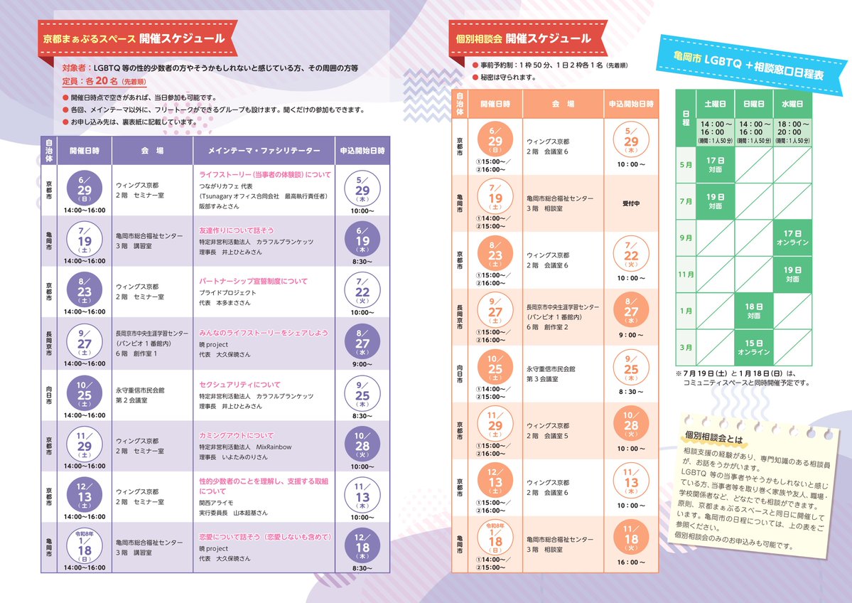 🌈LGBTQ等まぁぶるスペース＆個別相談
参加者募集中
11/29日（土）14時～
カミングアウト、周囲の人との関係等について自由に話し合いましょう！話を聞くだけの参加可。フリートークあり。
個別相談は専門相談員と50分お話しできます。
wings-kyoto.jp/event/event-al…
＃LGBTQ　＃カミングアウト　＃相談
