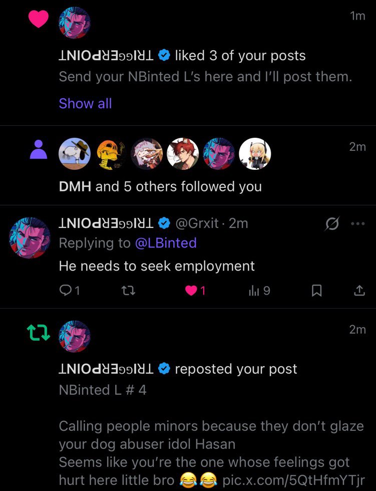 NBinted's tweet image. I AM NOT JOKING

LBinted is me. I made a parody account of myself to see how easy it was.

The answer was INCREDIBLY easy. Grxit retweeted me constantly and I got follows and likes from Tectone and Chibi within DAYS.
