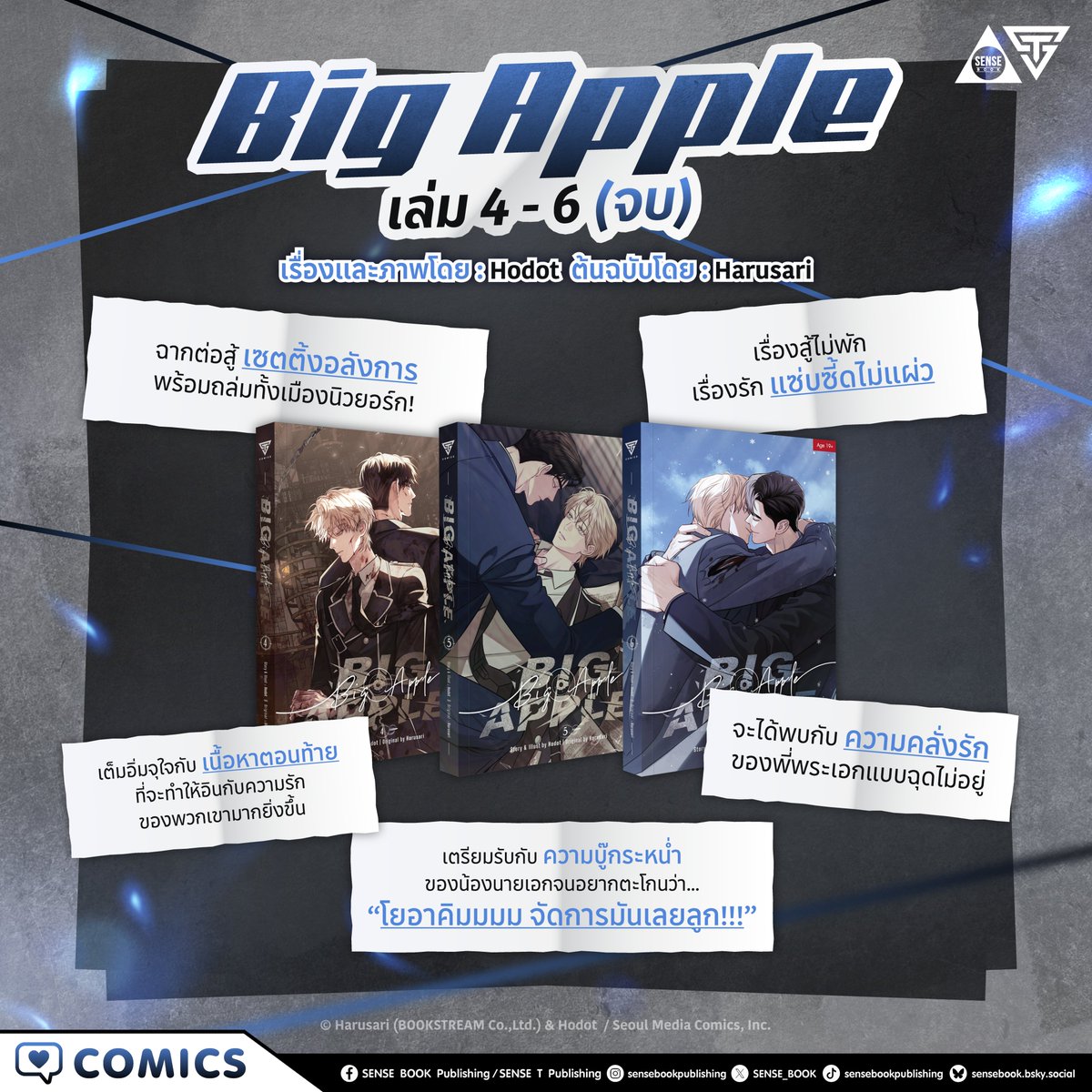 SENSE_BOOK's tweet image. 🍎 ถึงเวลาปิดฉากศึกแห่งมหานคร Big Apple
บทสรุปที่ทุกคนรอคอยมาถึงแล้ว!
สุดท้ายเมืองนิวยอร์กจะเละจนกลายเป็นซากพายแอปเปิลหรือไม่
มาตามลุ้นพร้อมกันต่อในเล่ม 4 - 6 นี้ได้เลย 🔥
—
🍎 Big Apple เล่ม 4 - 6 (จบ) วางจำหน่ายแล้ววันนี้
🛒 สั่งซื้อได้ที่ 👉 sense-book.com
🛒 ทาง…