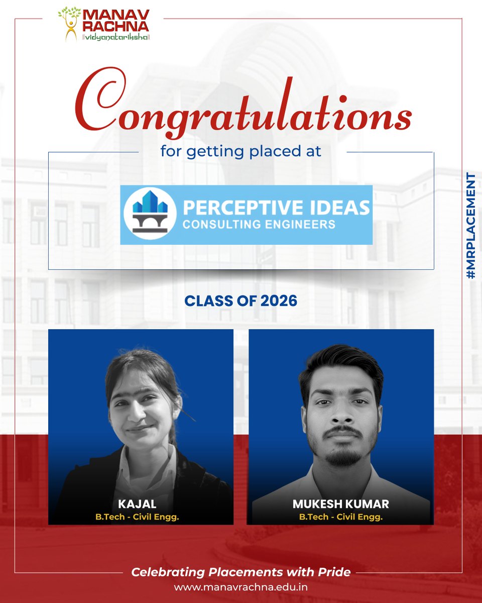 manav_rachna's tweet image. 𝐁𝐮𝐢𝐥𝐝𝐢𝐧𝐠 𝐟𝐨𝐮𝐧𝐝𝐚𝐭𝐢𝐨𝐧𝐬, 𝐜𝐨𝐧𝐬𝐭𝐫𝐮𝐜𝐭𝐢𝐧𝐠 𝐟𝐮𝐭𝐮𝐫𝐞𝐬! 🏗️

We are thrilled to announce the placement of our B.Tech (Civil Engineering) students from Batch 2026 with Perceptive Ideas.

Our students are now set to translate their academic…
