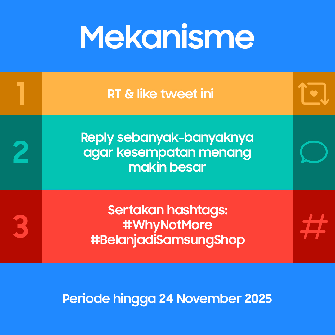 ADA UANG DIGITAL 500 RIBU RUPIAH MENANTI KAMU!

RT tweet ini &amp; reply dengan jawab pertanyaan pada gambar ya. Jangan lupa sertakan #WhyNotMore #BelanjadiSamsungShop

Kamu bisa reply sebanyak-banyaknya agar kesempatan menang makin besar. Periode sampai 24 November.