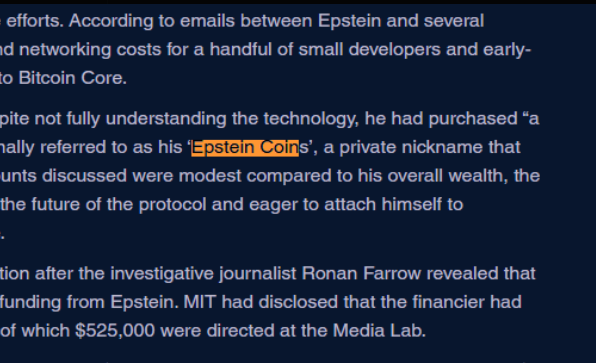 Vexcantdev's tweet photo. This is INSANE  News came out today that Jeffery Epstein played a part in funding the early infrastructure for Bitcoin, and he was allocated a small stash of Bitcoins that he called his "Epstein Coins" internally.

https://t.co/C0U9IQzbcB https://t.co/YP3j4RsxvP