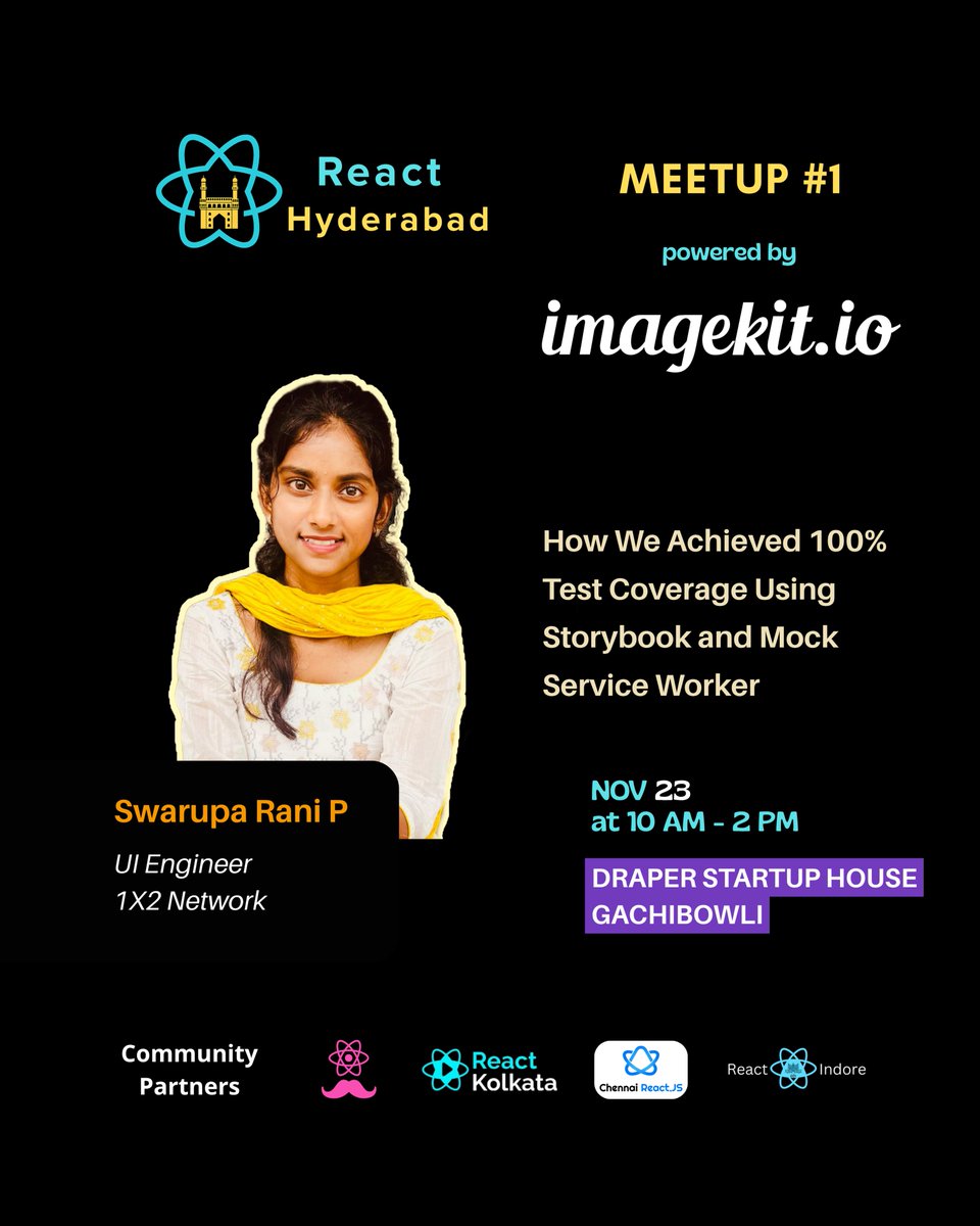 React_Hyderabad's tweet image. ⚛️ Hyderabad, are you ready?!? ⚛️

Only 6 days left for @React_Hyderabad&apos;s FIRST EVER In-person meetup — and the speakers are all set to light up the stage.

Seats are limited. RSVP now  - luma.com/qc27d0u3 

#ReactHyderabad #ImageKit #Community