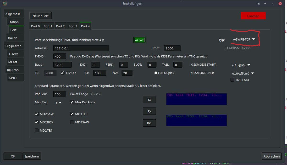 AX25_PoPT's tweet image. #PoPT Update:

Version 2.122.13 Pre-release:

Added AGWPE-TCP port type (experimental).

AGWPE-TCP should allow you to establish connections to AGWPE server devices such as Direwolf. 
Testing is still ongoing…

github.com/DerHirschi/AX2…