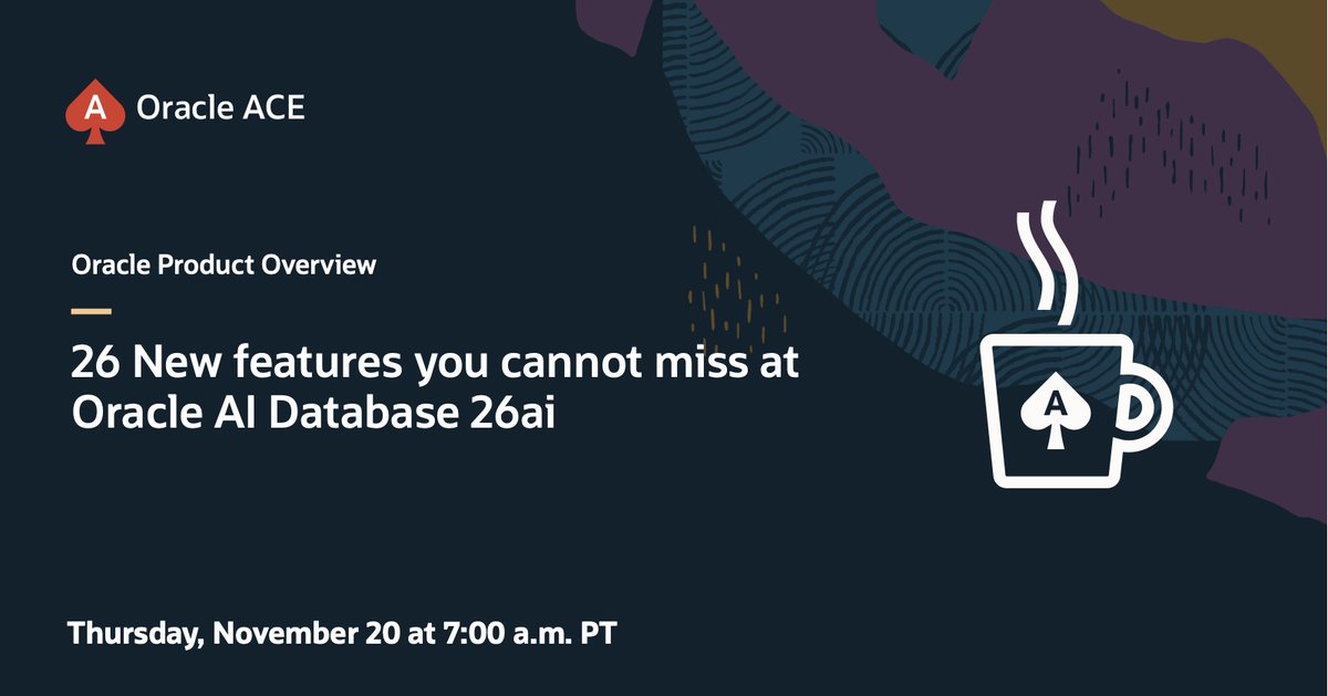 oracleace's tweet image. ♠️ Message for all ACEs ♠️ 
🚨 Don’t miss this must-attend session with Francisco Munoz Alvarez! 
Now that Oracle AI Database 26ai is here, discover essential features to secure your data availability and recoverability—protect your business continuity with the latest…