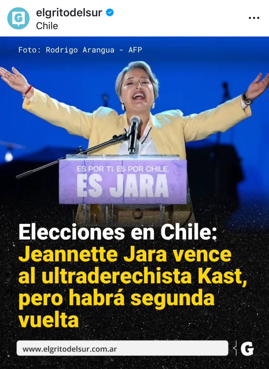 hernan_sr's tweet image. Ningún medio chileno va titular el triunfo de Jeannette Jara como lo hizo este medio argentino: 

“Jeannette Jara vence al ultra derechista Kast, pero habrá segunda vuelta”