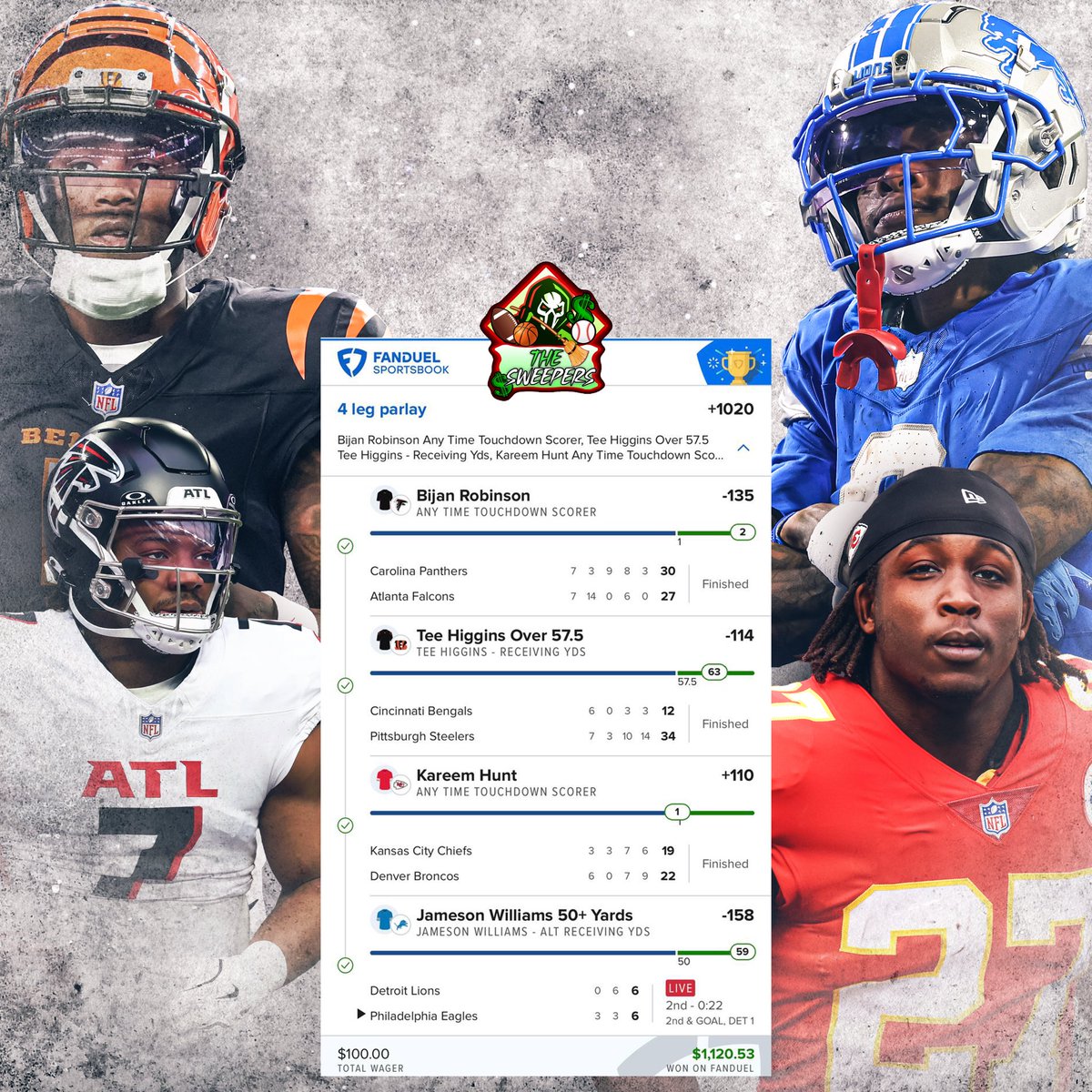 Hell of a Sunday 🔥🔥🔥 DM me for a promo code if you wanna come win / join the best community around. Sending 4 ppl $25 who like / repost. Whop.com/the-sweepers