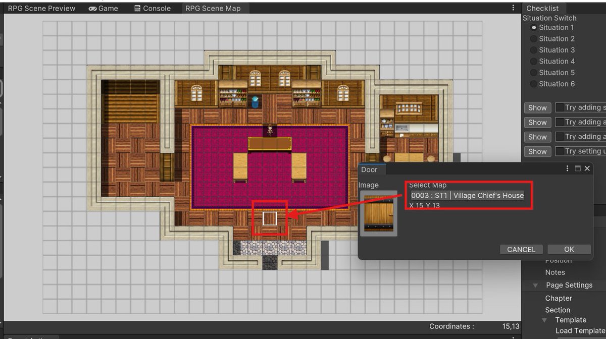 RPGMakerUnite's tweet image. #RPGMakerUnite
Here’s an extra note for setting the destination in Easy Event → Door in the “Hands-on UNITE Intro Project”!
After selecting the destination map, don’t press OK yet, you must choose the destination coordinates on the map first.
After setting them, press OK!