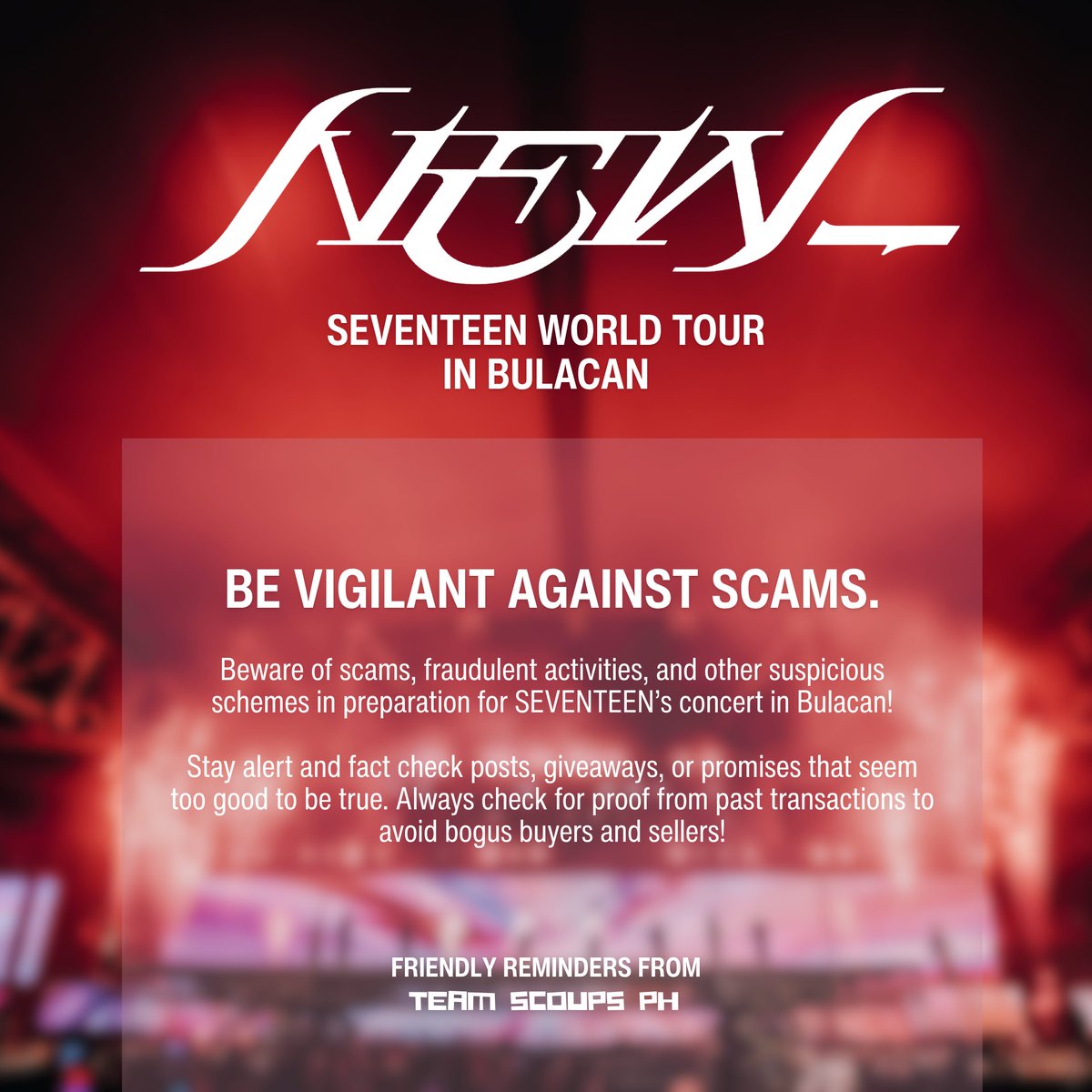 TeamSCOUPS_PH's tweet image. [ADMIN] Getting ready for the NEW_ Tour?

As we all prepare for ticket selling, outfit checks, and concert essentials, Team SCOUPS PH would like to share a few friendly reminders!

Manifesting secured tickets! ✨

#SEVENTEEN #세븐틴 
#SVT_WORLDTOUR #NEW_BULACAN 
#SVT_TOUR_NEW_