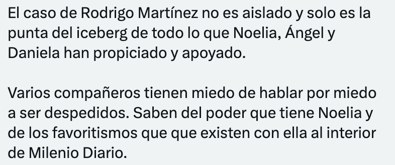 Sobre este caso, nos llega otra denuncia de malas prácticas, racismo, xenofobia por parte de Noelia Rodriguez Ruano (<a href="/noeliarruano/">Noelia R.Ruano</a>).

Oye <a href="/Milenio/">Milenio</a>, ¿a todos tus periodistas les pones departamento?