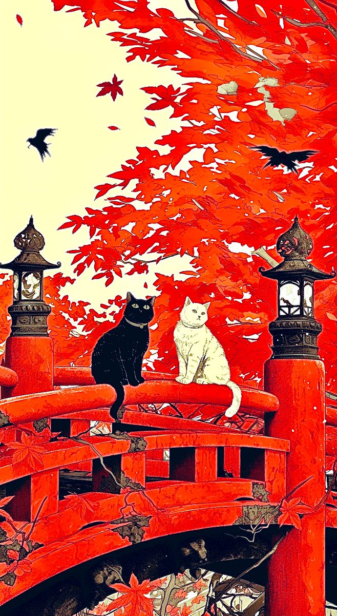 猫と朱色の太鼓橋。